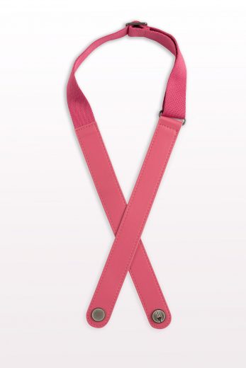A pink colored chef apron neck strap, as part of Chef Works culinary uniform pieces